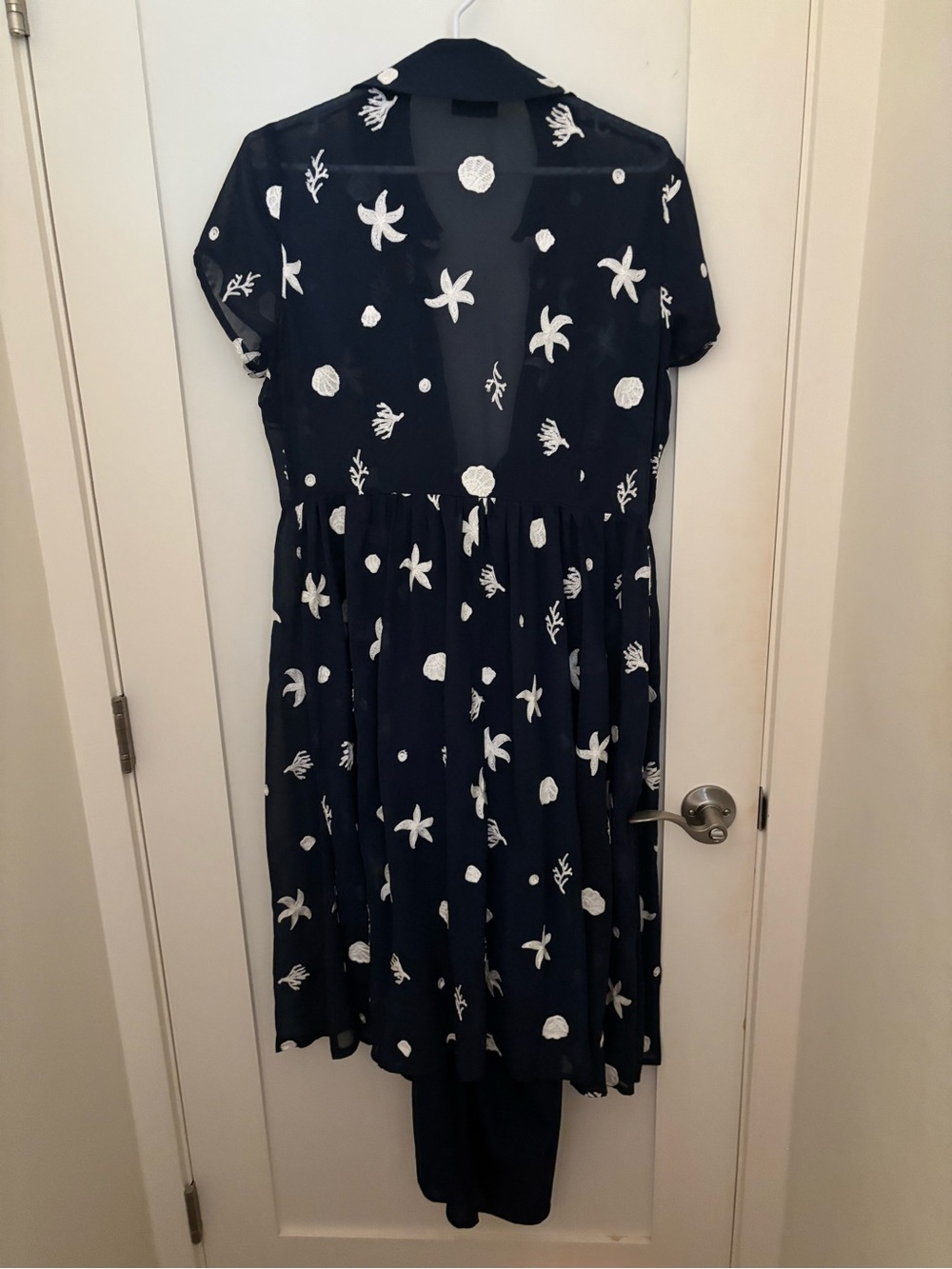 Navy Floral-Print Short Sleeve Midi Dress